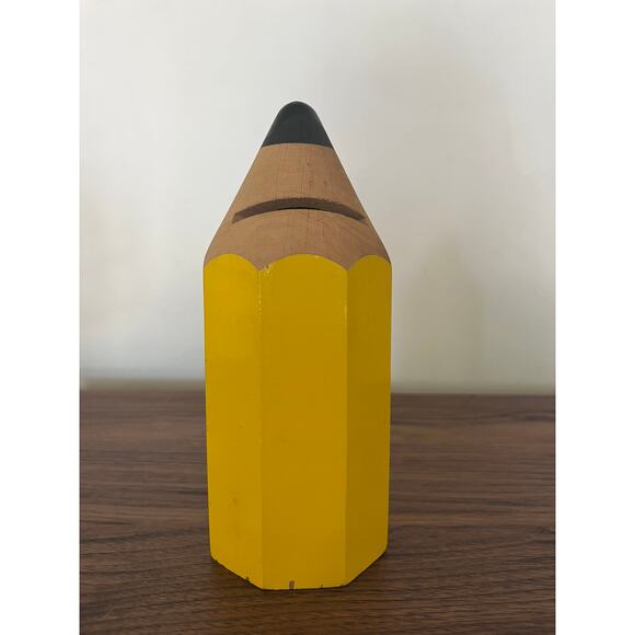 VTG Pencil Wood Piggy Bank Made in France Kitschy Whimsy Teacher Gift Classroom - Picture 2 of 8